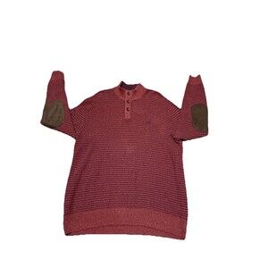 Chaps Ralph Lauren Henley Sweater Elbow Patch Mens Large Cotton 3 Button Retro